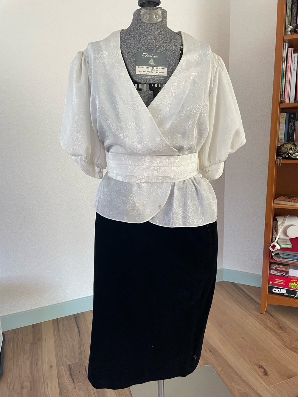 Vintage 80s Black & White Puff Sleeve Dress